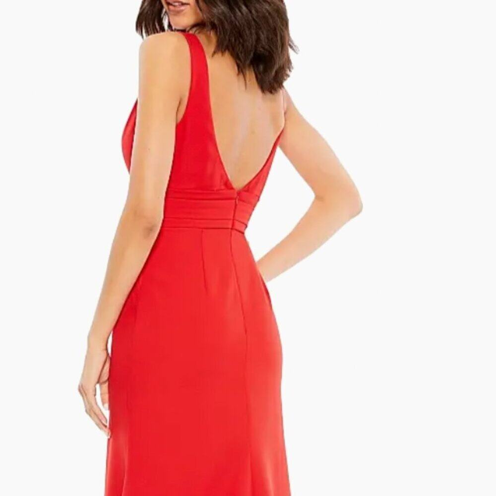 Mac Duggal Red Bow V Neck A Line Gown Size 0 Formal Holiday Christmas Dress - Picture 2 of 10